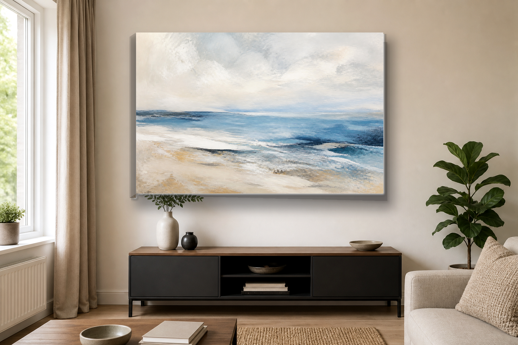 Abstract Coastal Horizon Blue Sand Canvas Print