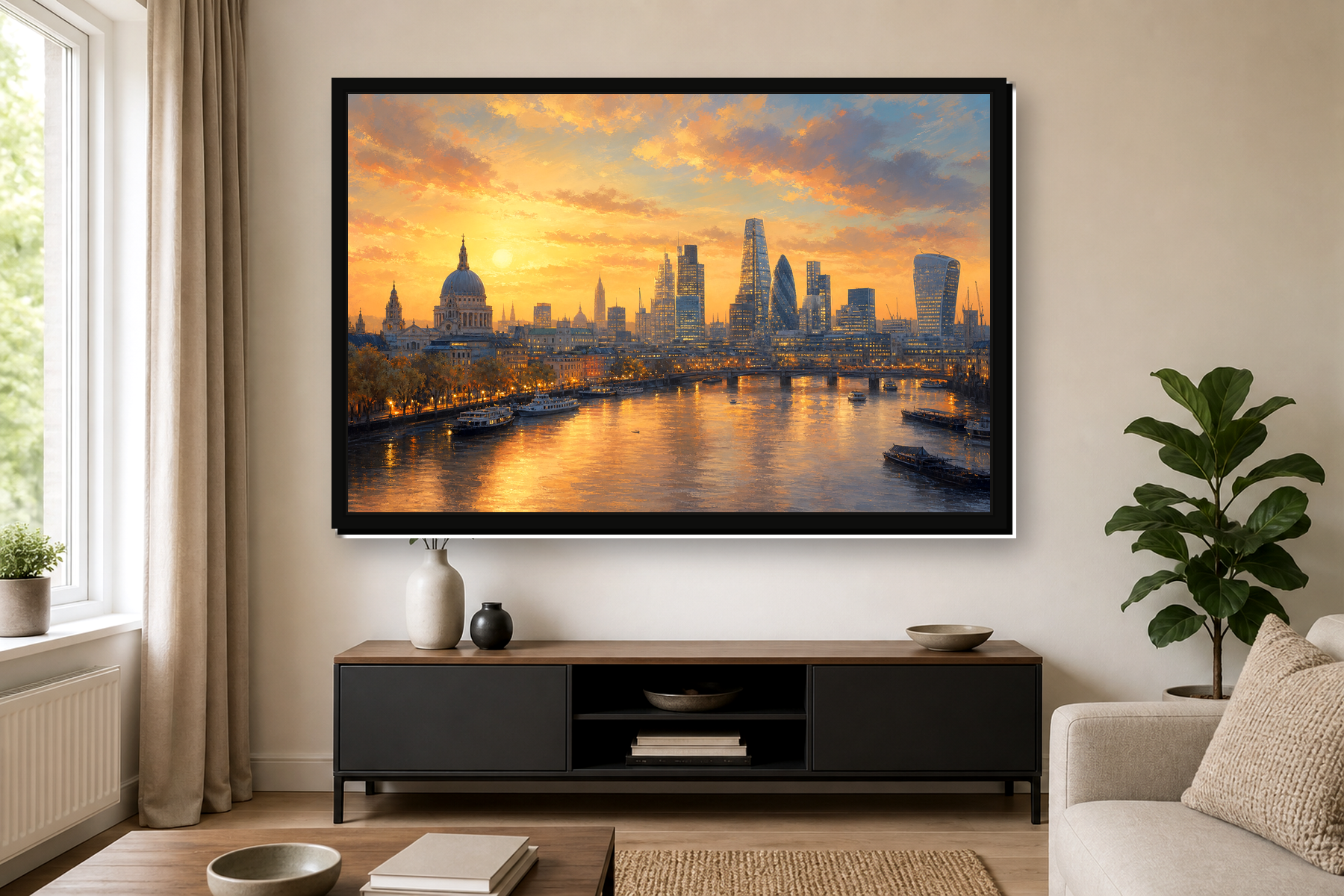 Golden Hour London Skyline Floating Framed Canvas