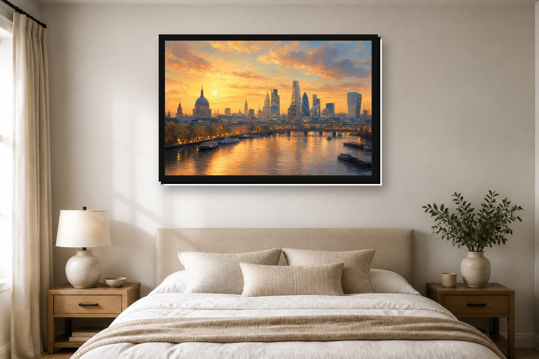 Golden Hour London Skyline Floating Framed Canvas