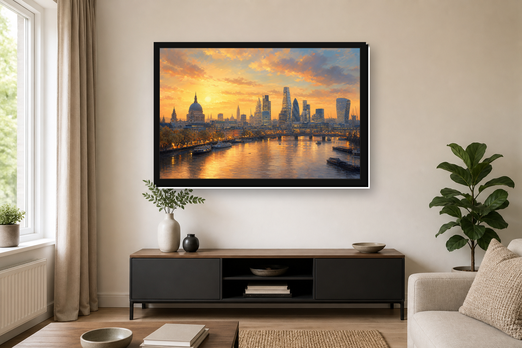 Golden Hour London Skyline Floating Framed Canvas