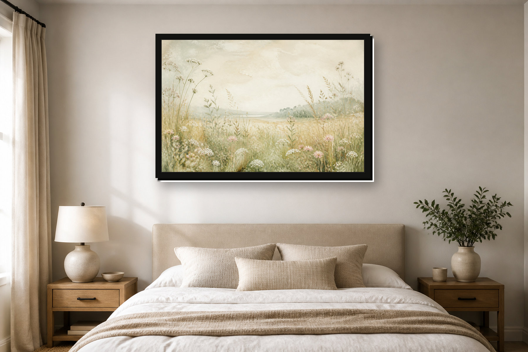 Japandi Wildflower Meadow Floating Framed Canvas
