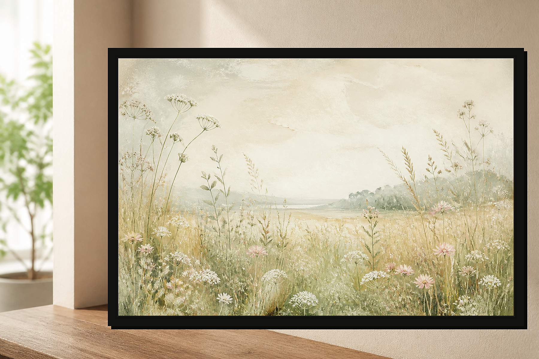 Japandi Wildflower Meadow Floating Framed Canvas