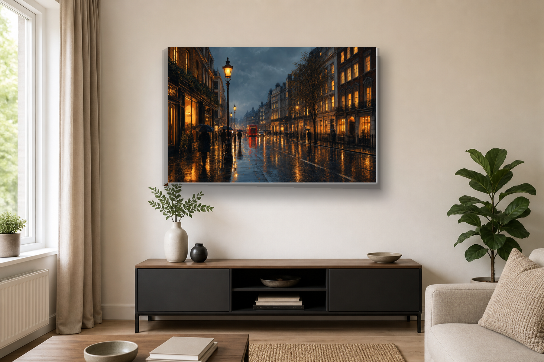 Rainy London Reflections Canvas Print