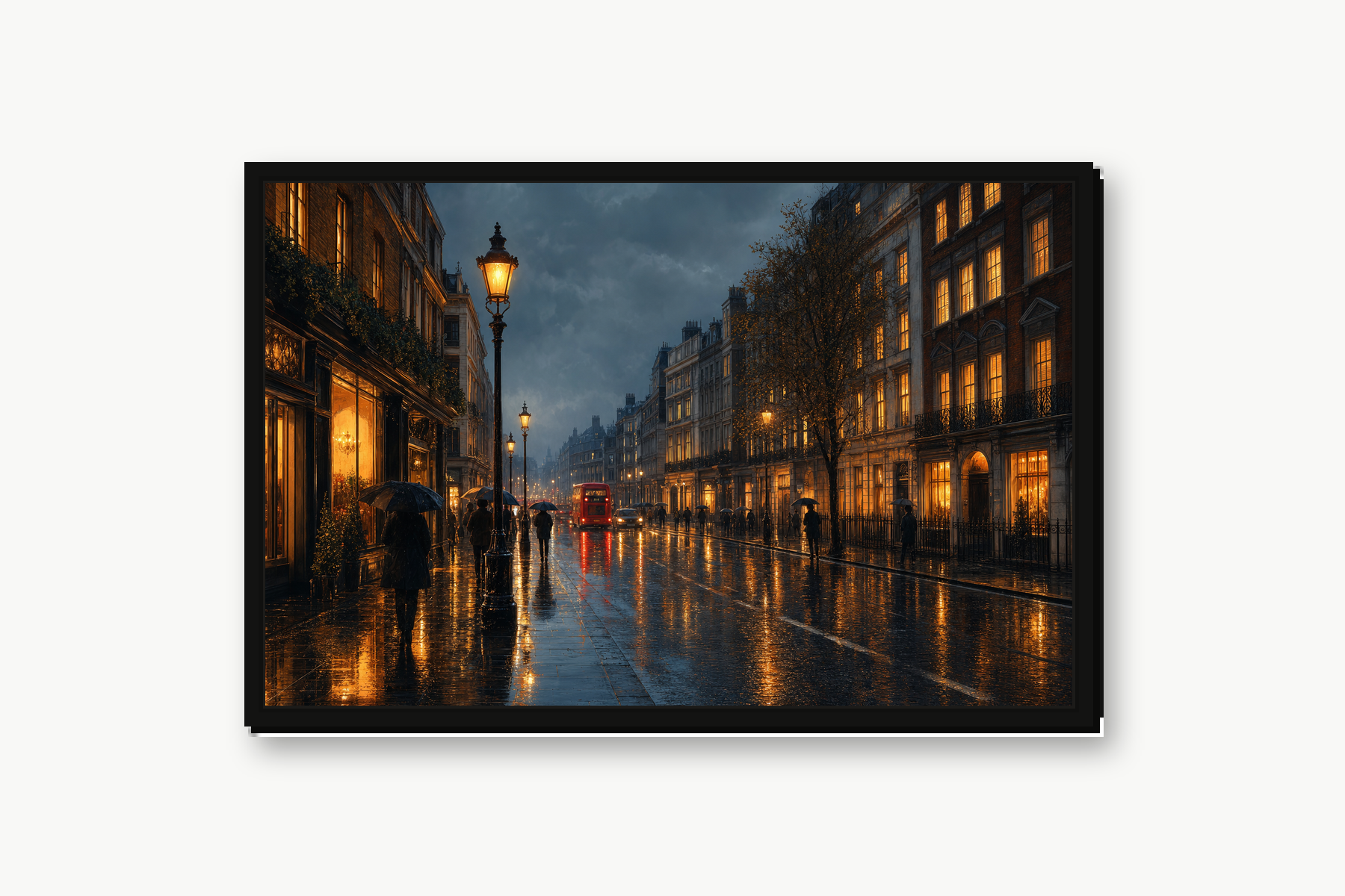 Rainy London Reflections Floating Framed Canvas