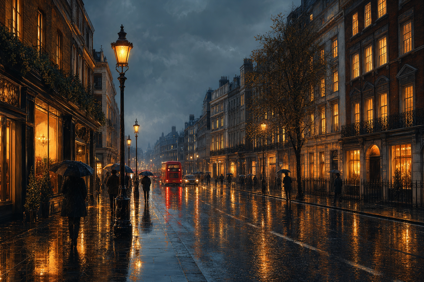 Rainy London Reflections Floating Framed Canvas