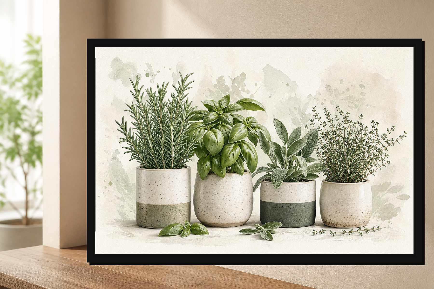 Sage Green Kitchen Herb Garden Floating Framed Canvas