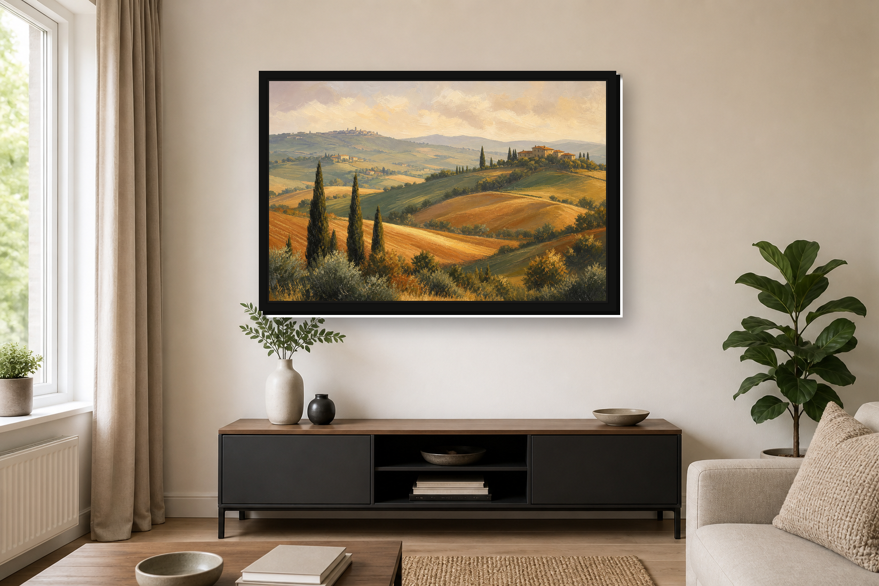 Tuscan Cypress Hills Landscape Floating Framed Canvas