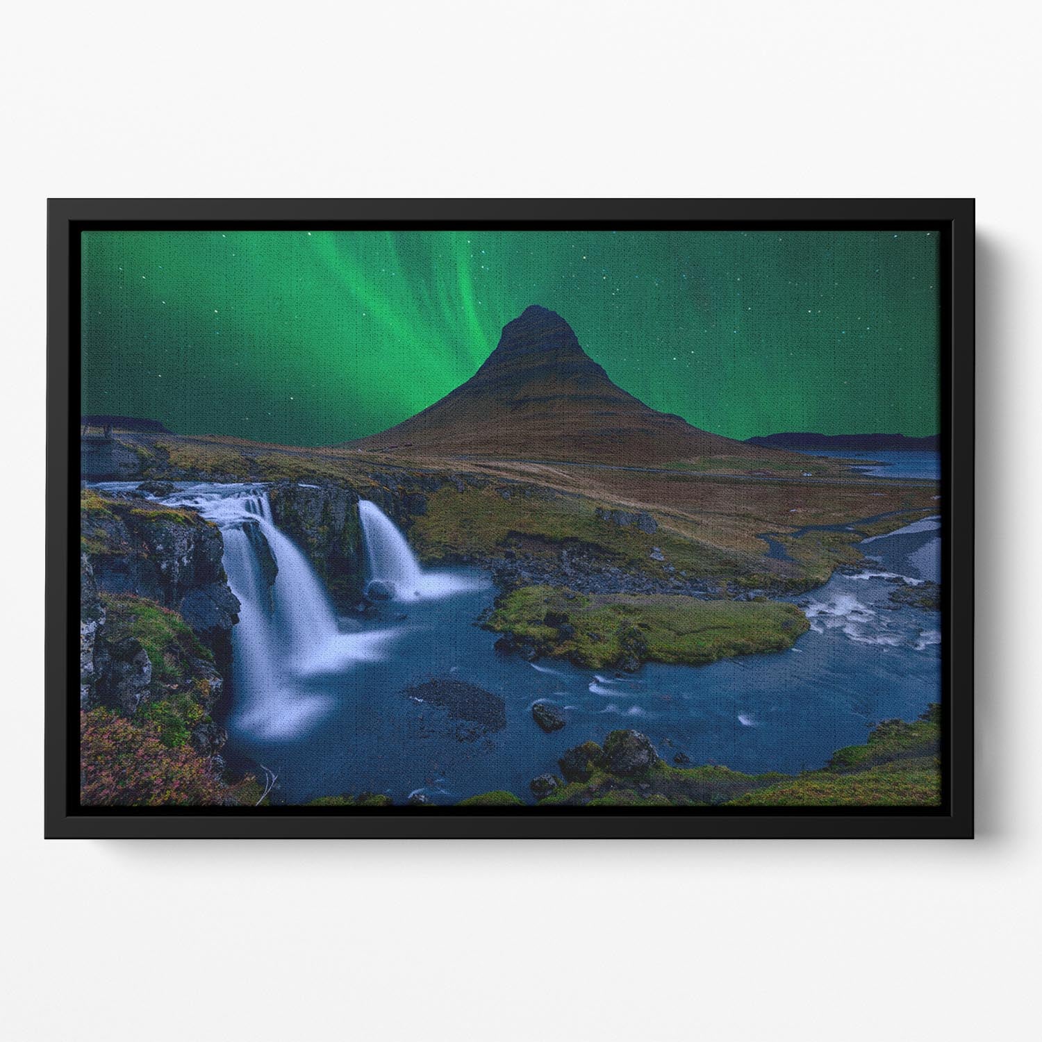 KirkjufellUnder A Boreal Green Sky Floating Framed Canvas - Canvas Art Rocks - 2