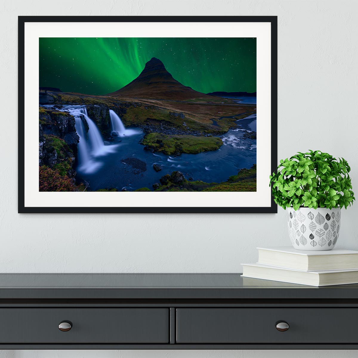 KirkjufellUnder A Boreal Green Sky Framed Print - Canvas Art Rocks - 1