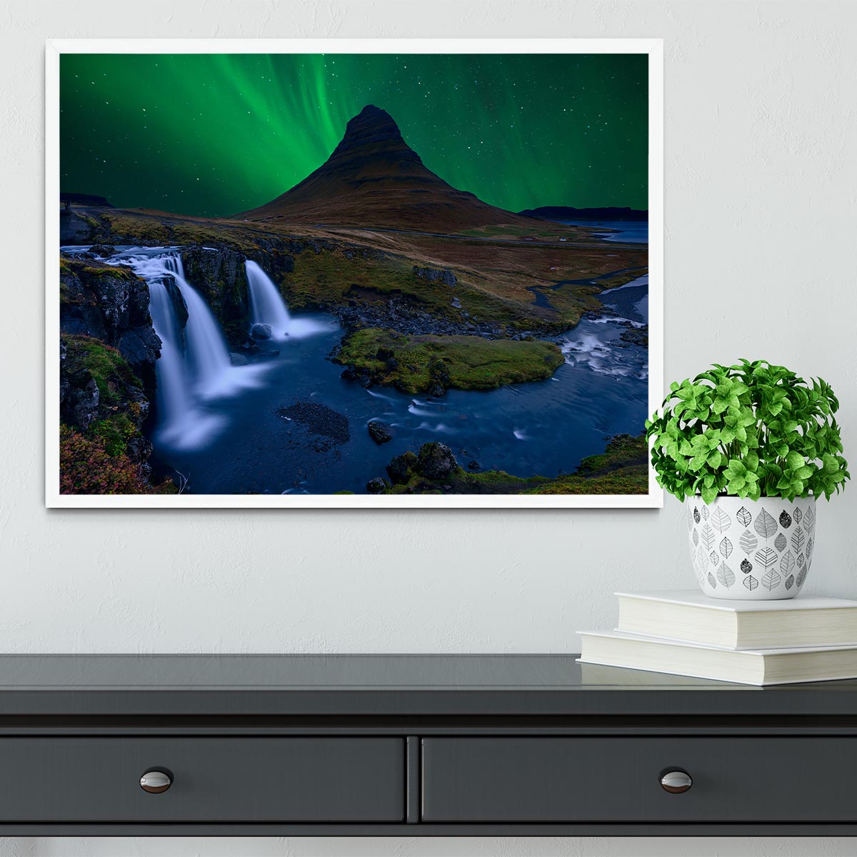 KirkjufellUnder A Boreal Green Sky Framed Print - Canvas Art Rocks -6