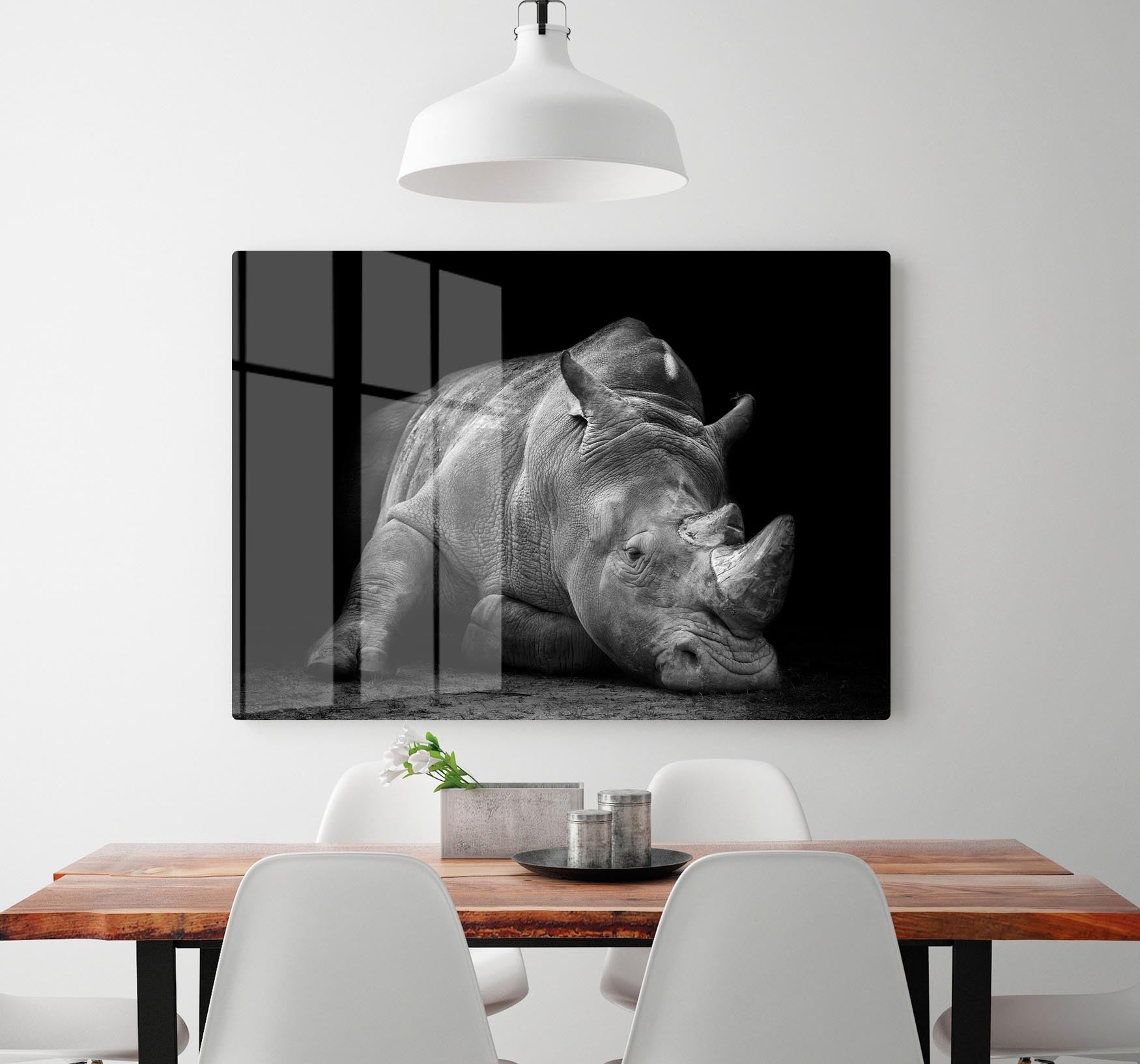 Black And White Rhink HD Metal Print - Canvas Art Rocks - 2