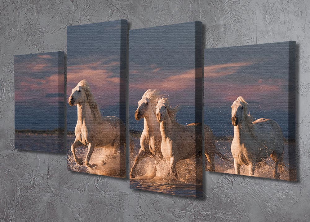 Wite Horses Running In Water 2 4 Split Panel Canvas - Canvas Art Rocks - 2