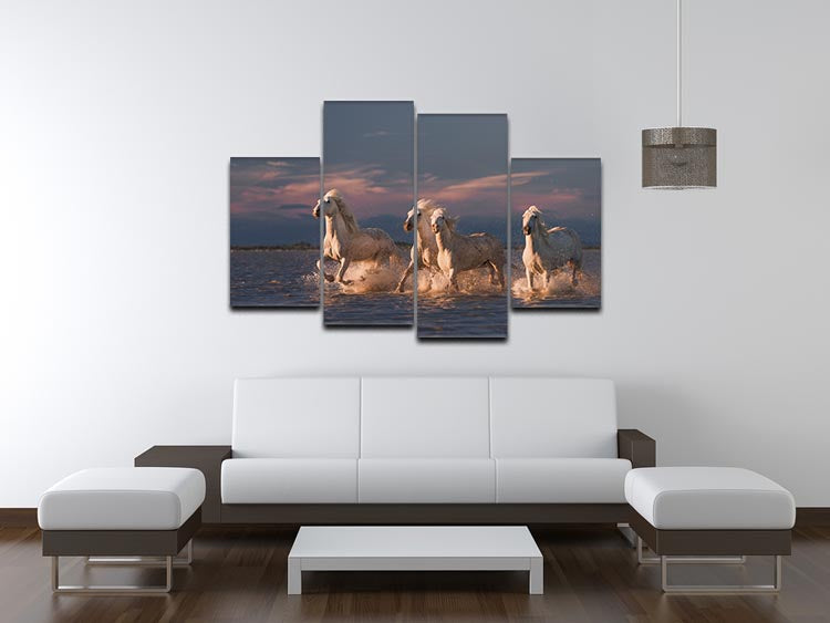 Wite Horses Running In Water 2 4 Split Panel Canvas - Canvas Art Rocks - 3