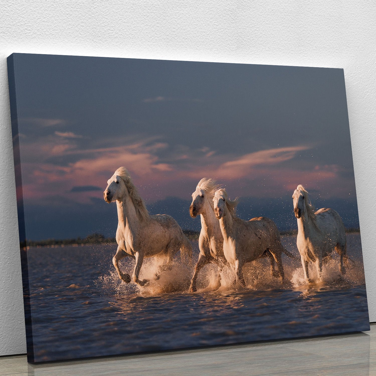 Wite Horses Running In Water 2 Canvas Print or Poster - Canvas Art Rocks - 1