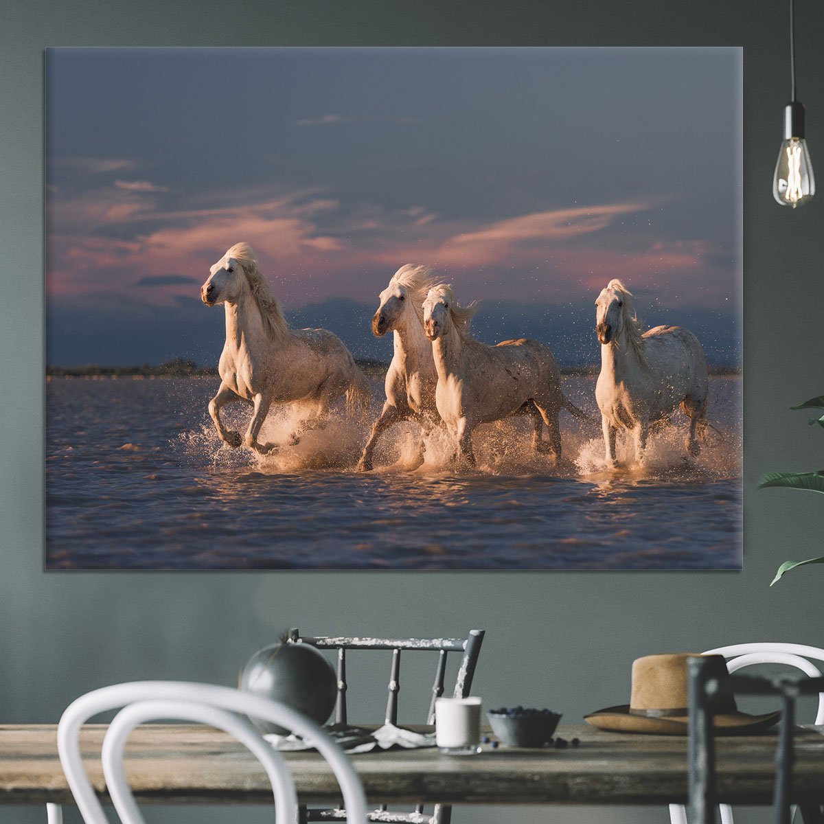 Wite Horses Running In Water 2 Canvas Print or Poster - Canvas Art Rocks - 3
