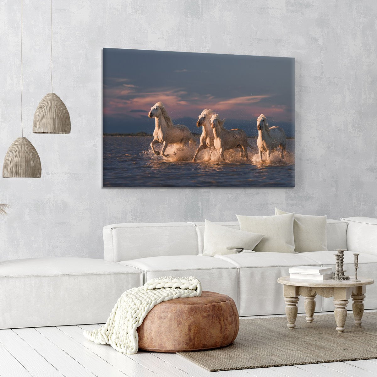 Wite Horses Running In Water 2 Canvas Print or Poster - Canvas Art Rocks - 6