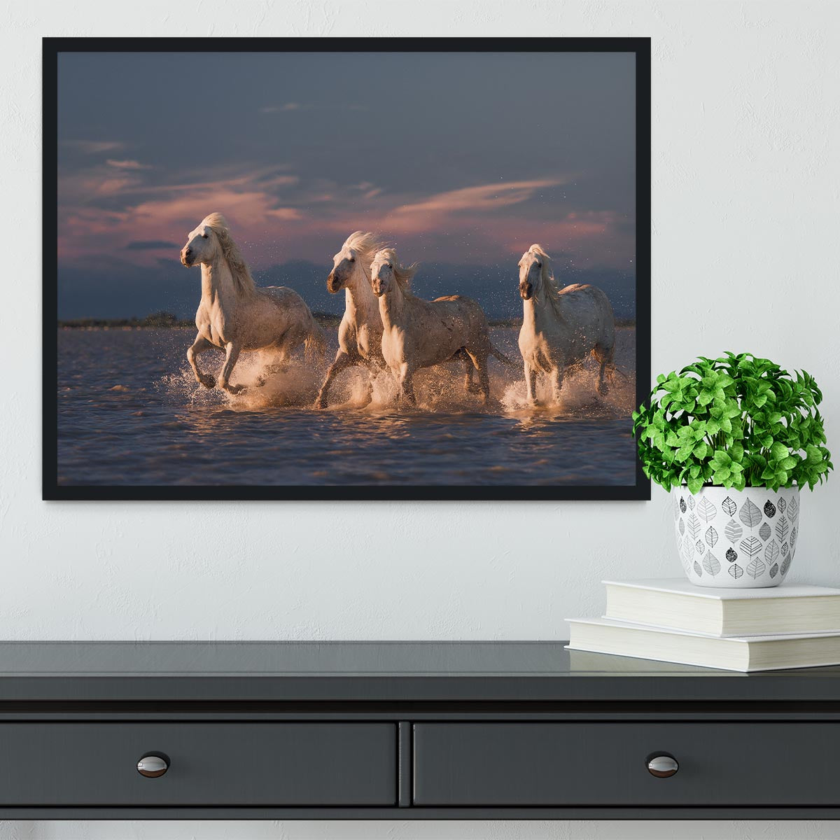 Wite Horses Running In Water 2 Framed Print - Canvas Art Rocks - 2