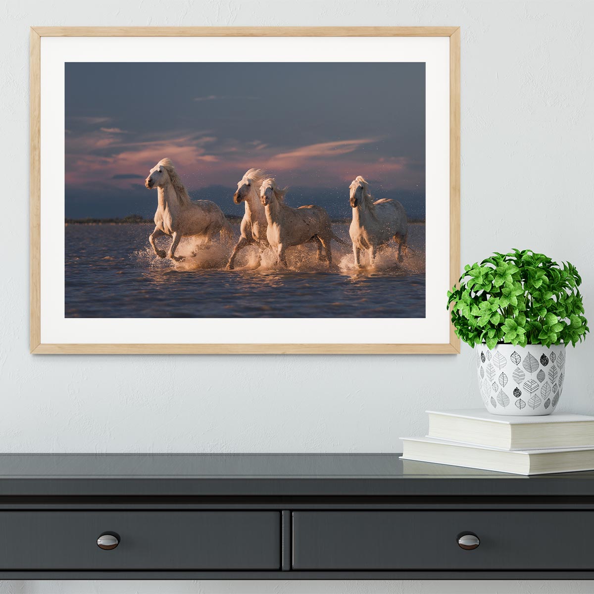 Wite Horses Running In Water 2 Framed Print - Canvas Art Rocks - 3