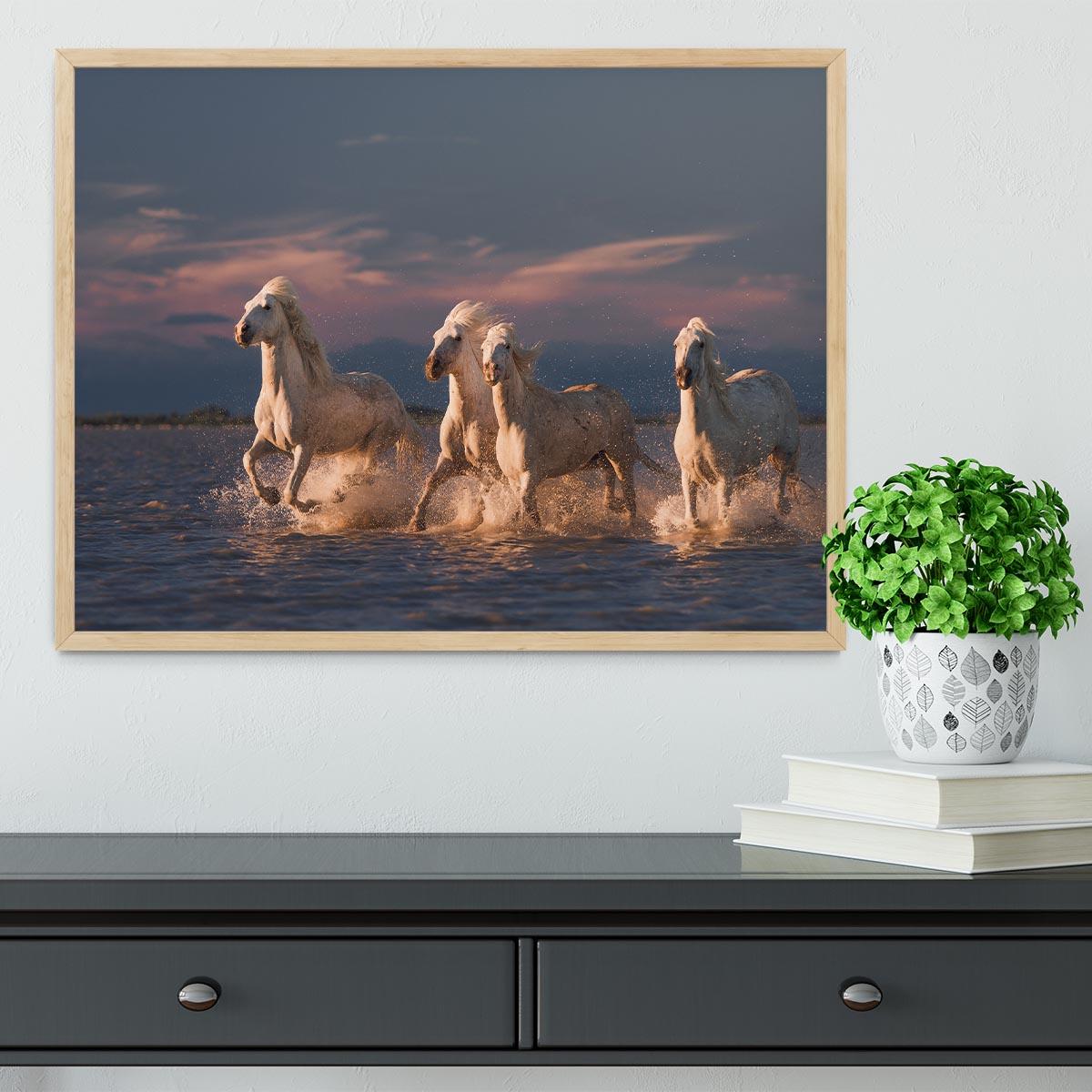 Wite Horses Running In Water 2 Framed Print - Canvas Art Rocks - 4