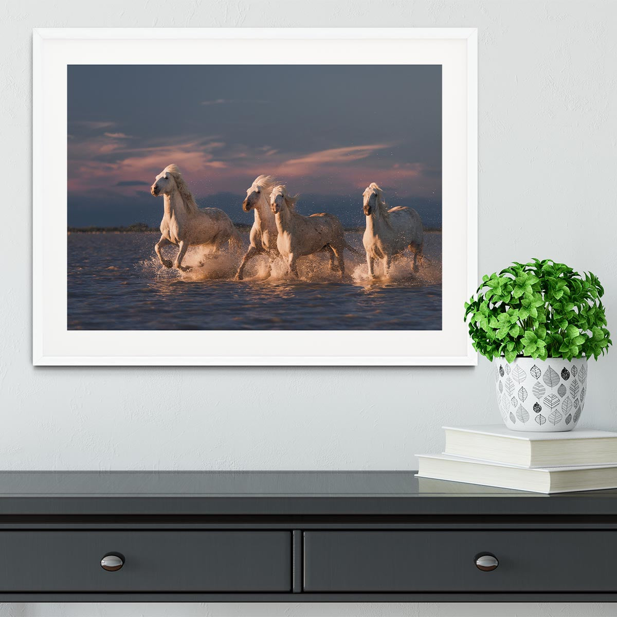 Wite Horses Running In Water 2 Framed Print - Canvas Art Rocks - 5