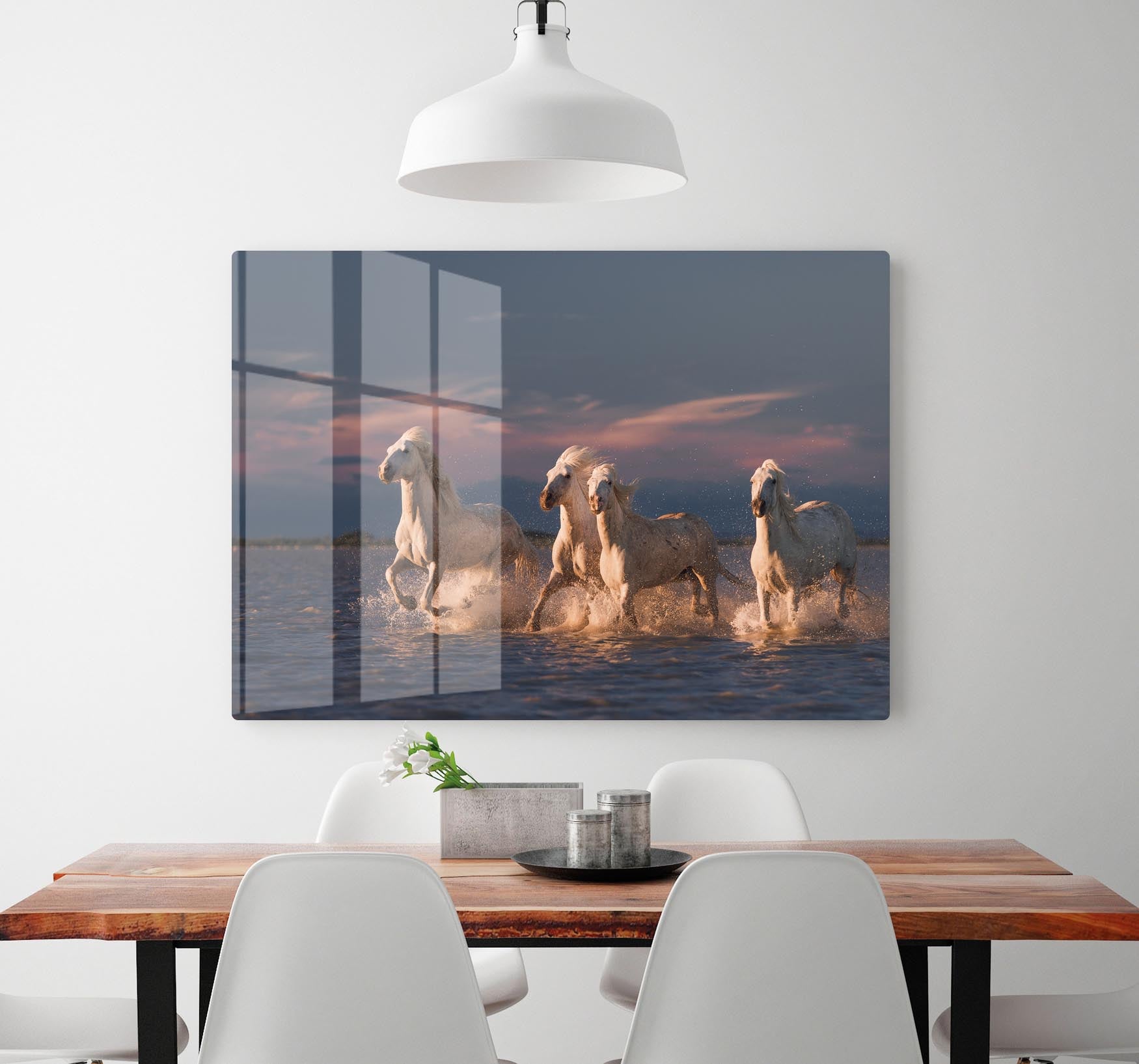 Wite Horses Running In Water 2 HD Metal Print - Canvas Art Rocks - 2