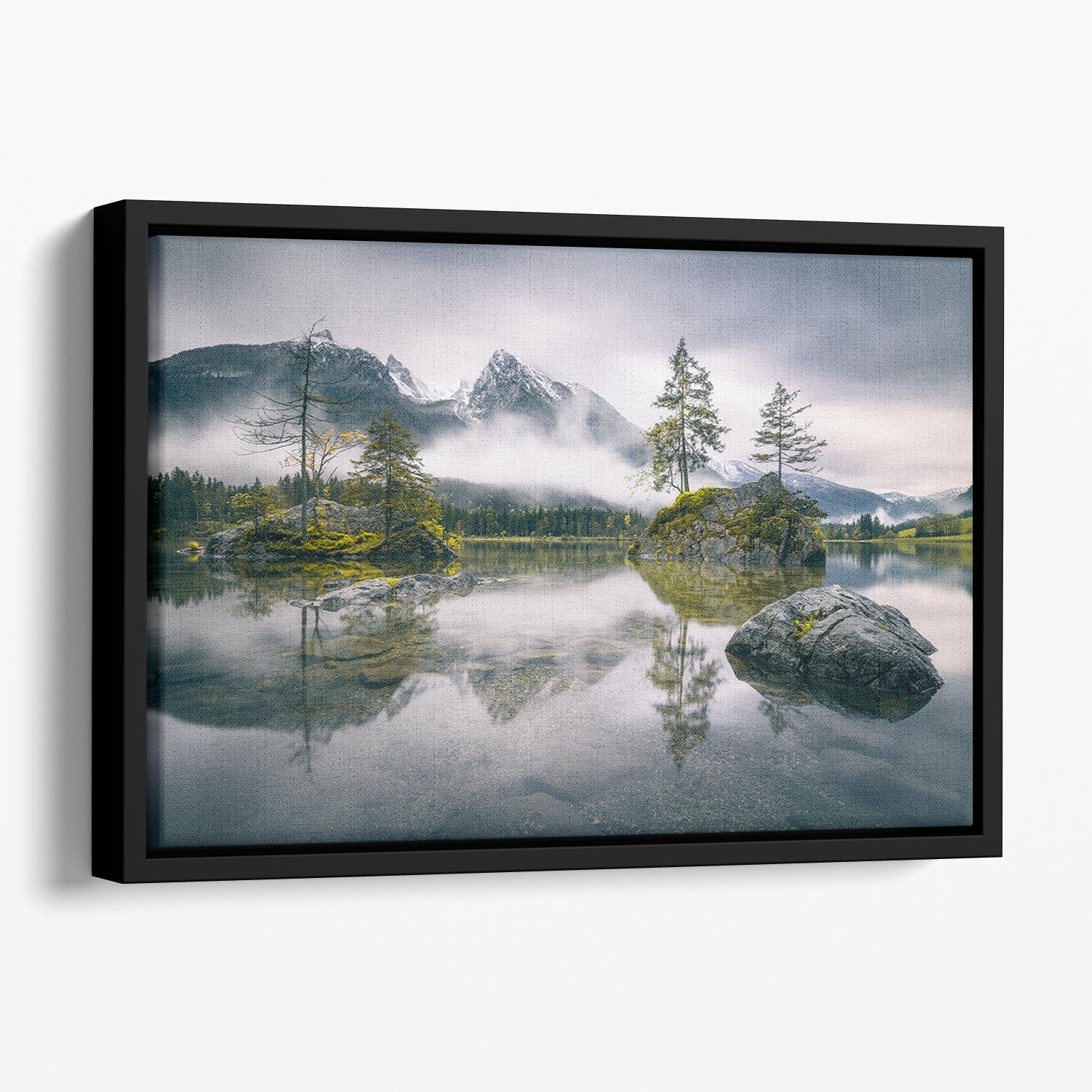 Rainy Morning At Hintersee Bavaria Floating Framed Canvas - Canvas Art Rocks - 1