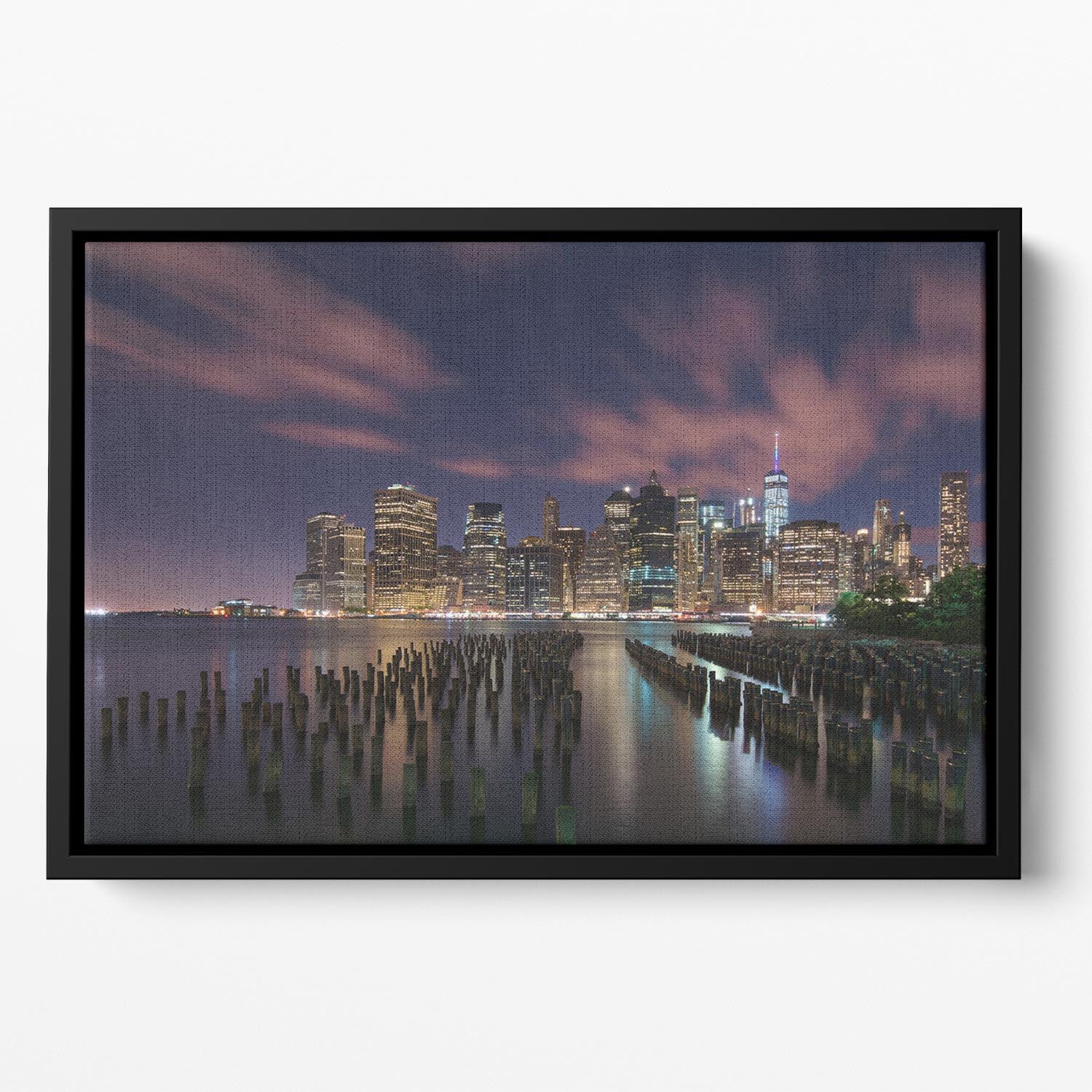 New York City At Night Floating Framed Canvas - Canvas Art Rocks - 2