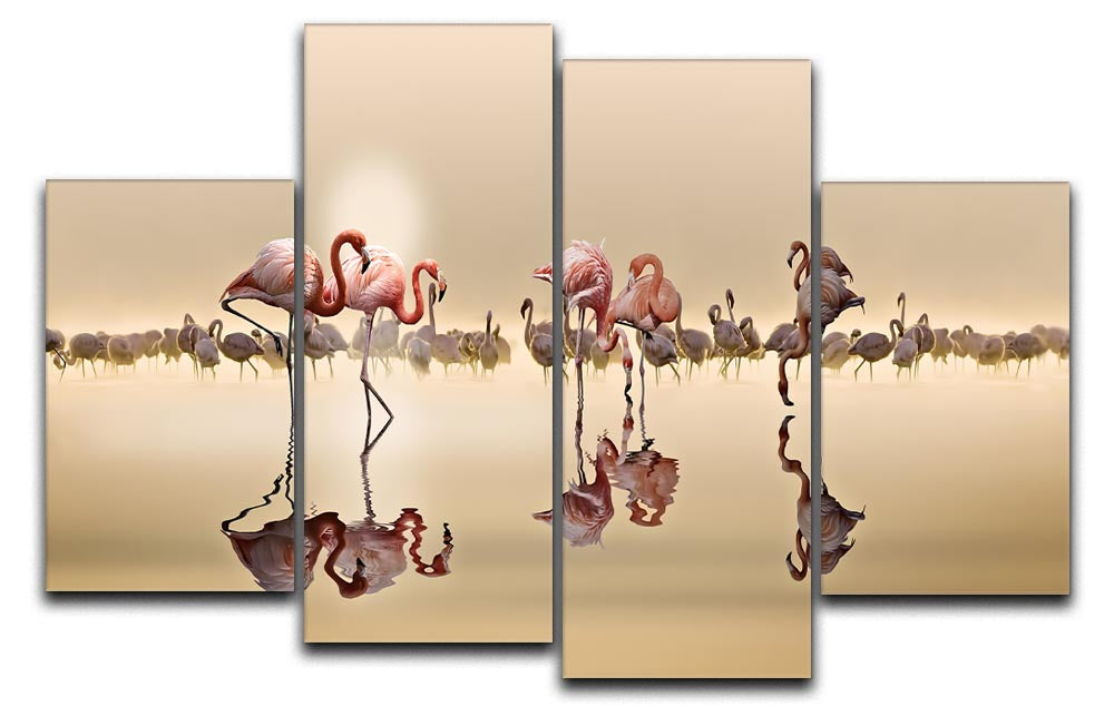 Flamingos In The Sun 4 Split Panel Canvas - Canvas Art Rocks - 1