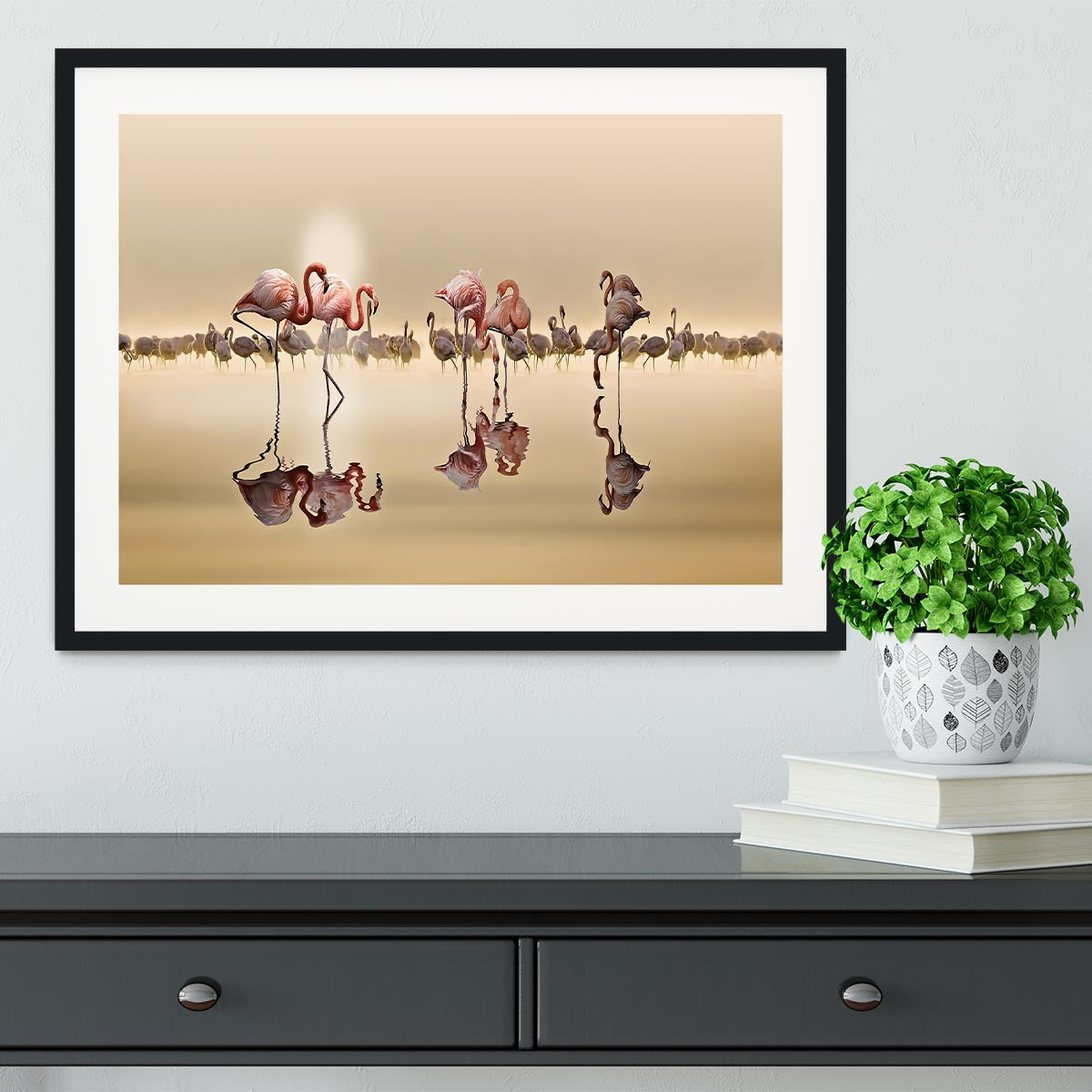 Flamingos In The Sun Framed Print - Canvas Art Rocks - 1