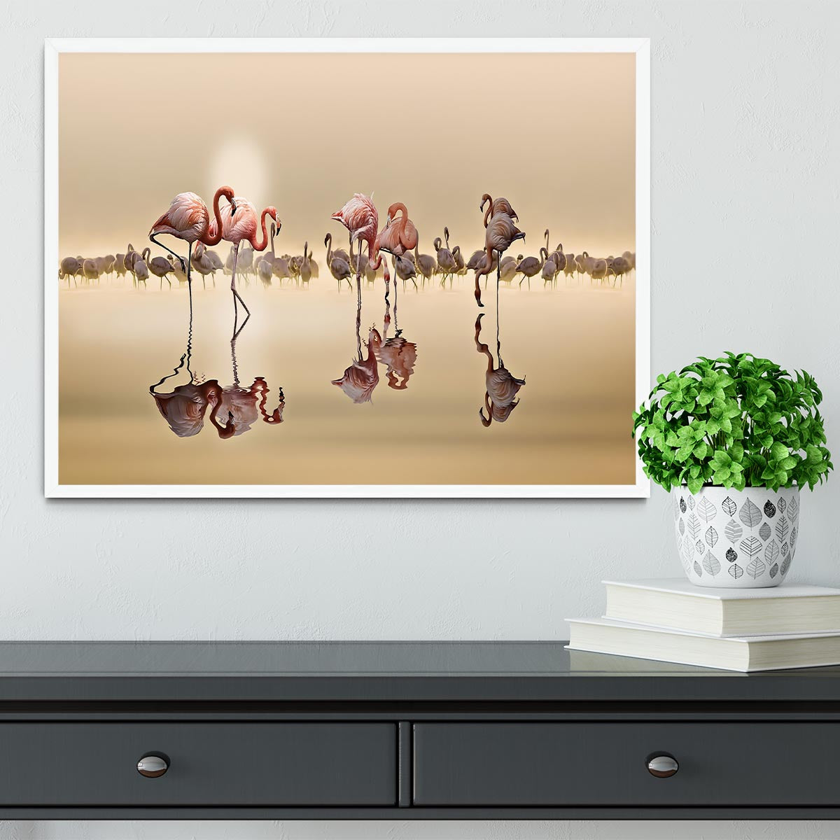 Flamingos In The Sun Framed Print - Canvas Art Rocks -6