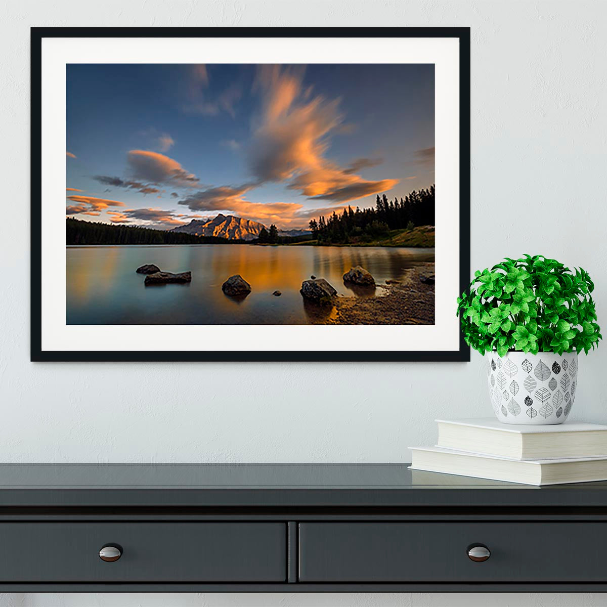 Two Jack Lake Sunset Framed Print - Canvas Art Rocks - 1