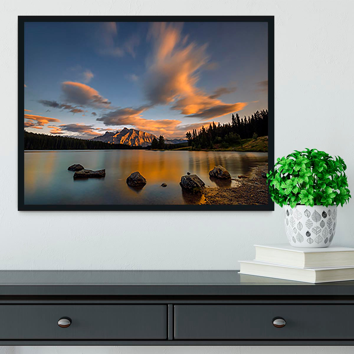 Two Jack Lake Sunset Framed Print - Canvas Art Rocks - 2