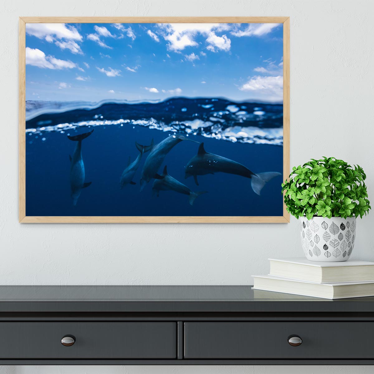 Between Air And Water With The Dolphins Framed Print - Canvas Art Rocks - 4