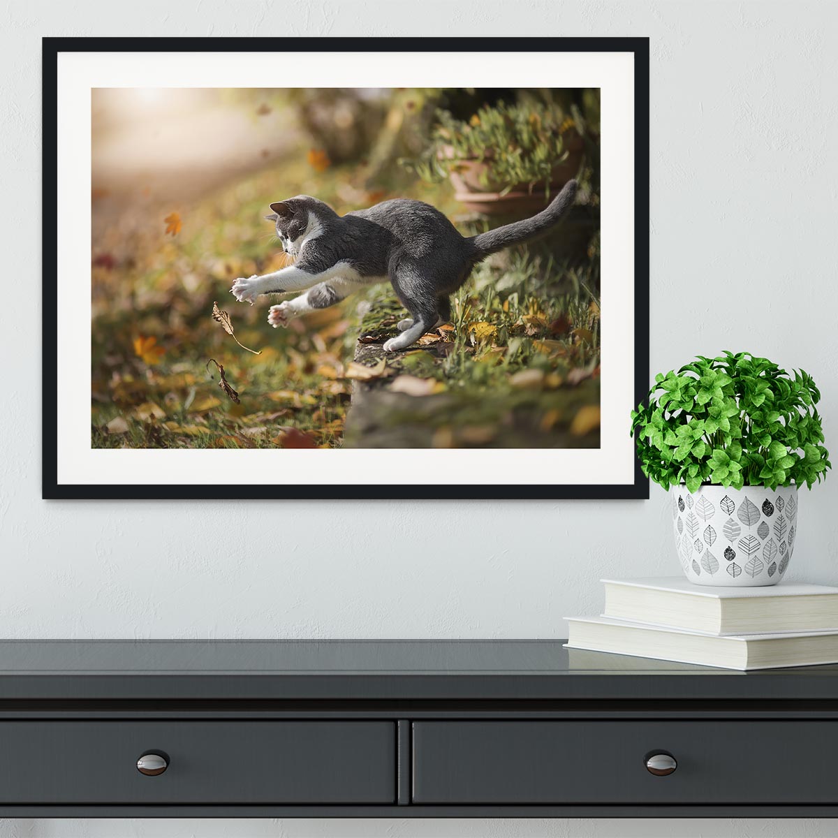 Cat Autumn Play Framed Print - Canvas Art Rocks - 1