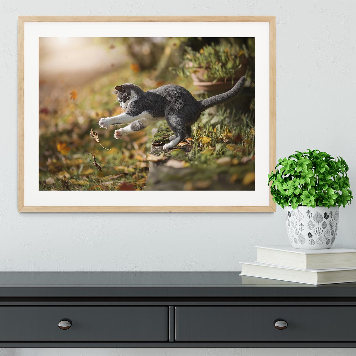 Cat Autumn Play Framed Print - Canvas Art Rocks - 3