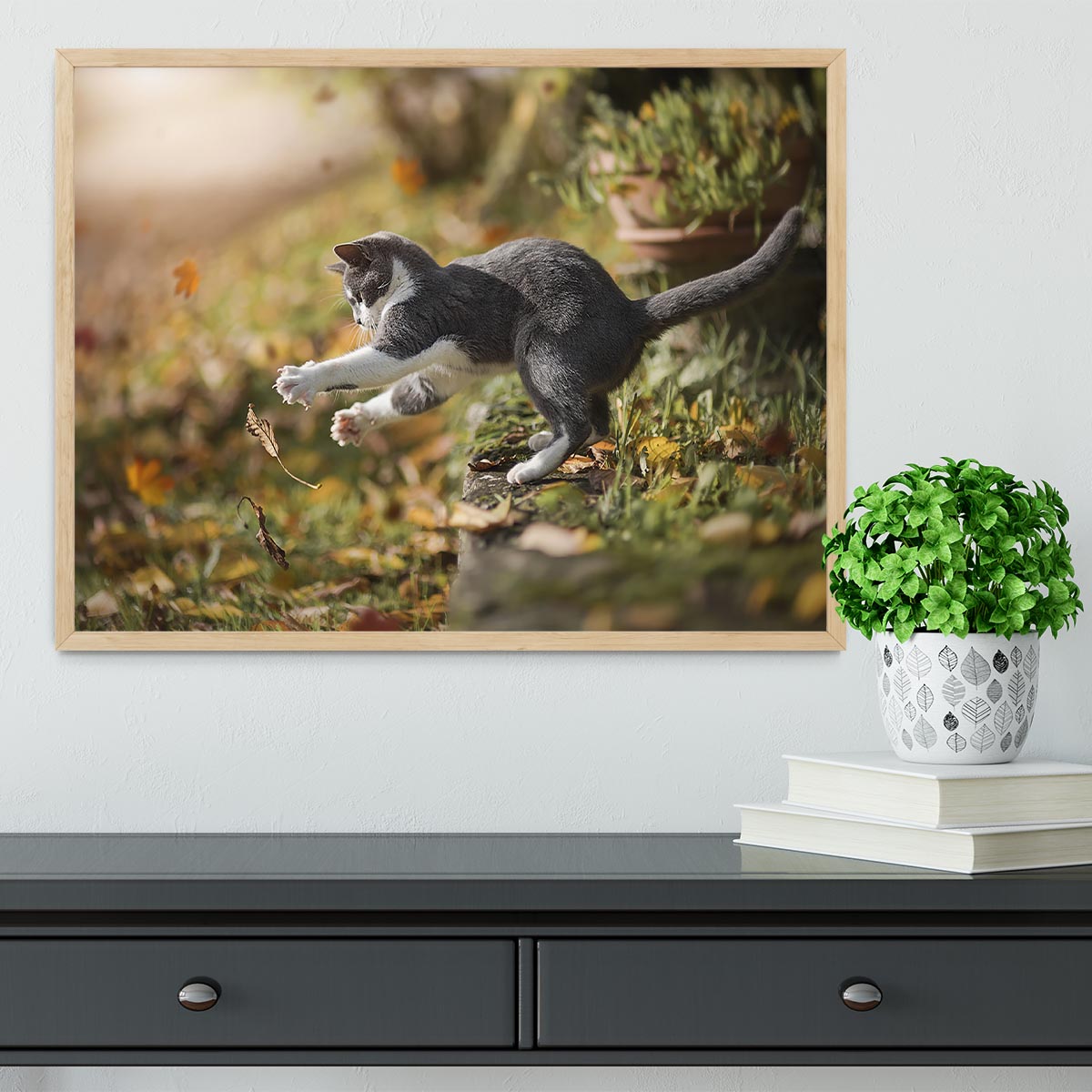 Cat Autumn Play Framed Print - Canvas Art Rocks - 4