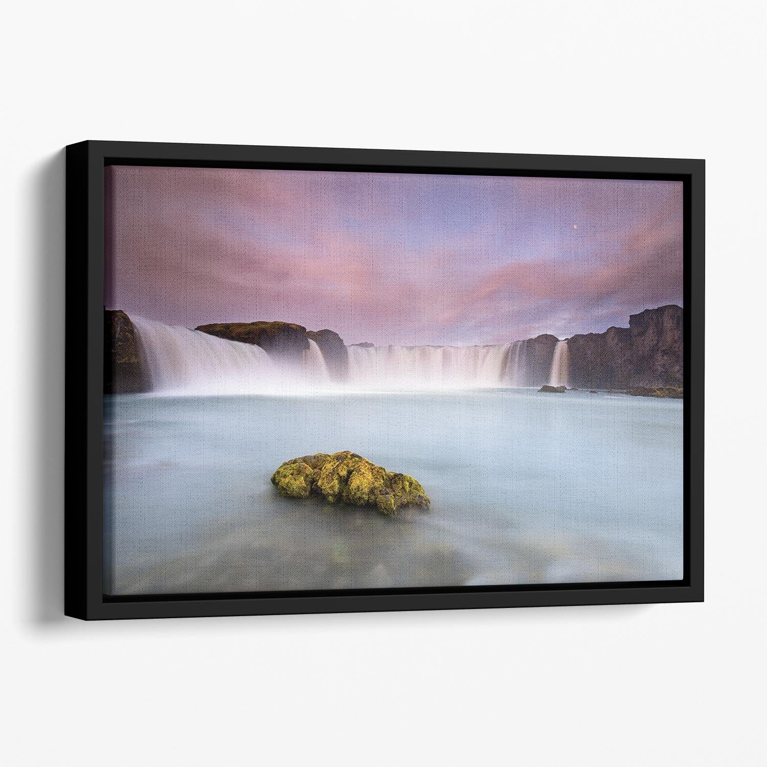 Godafoss And The Moon Floating Framed Canvas - Canvas Art Rocks - 1