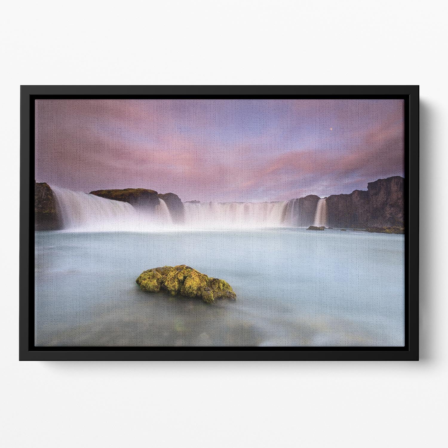 Godafoss And The Moon Floating Framed Canvas - Canvas Art Rocks - 2