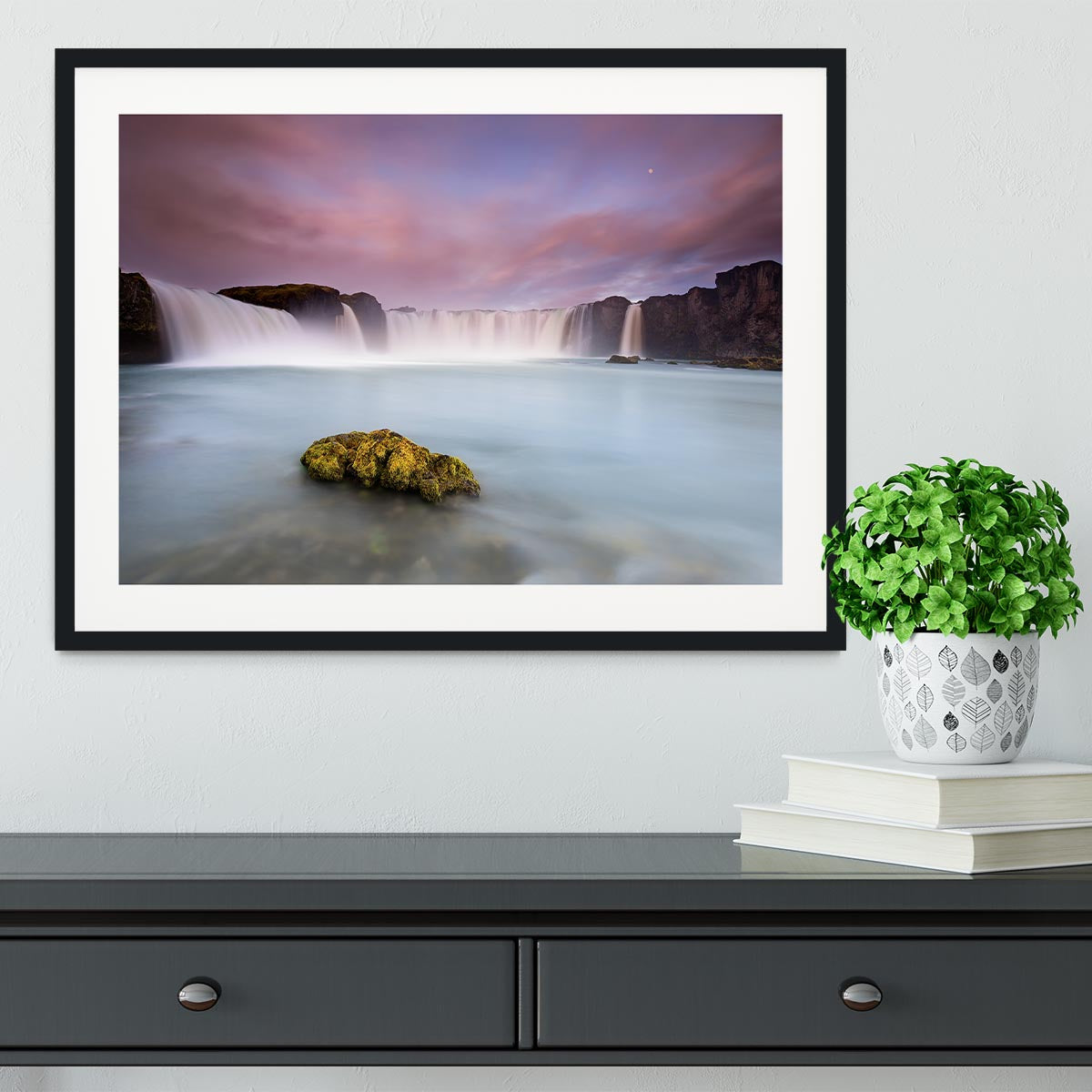 Godafoss And The Moon Framed Print - Canvas Art Rocks - 1