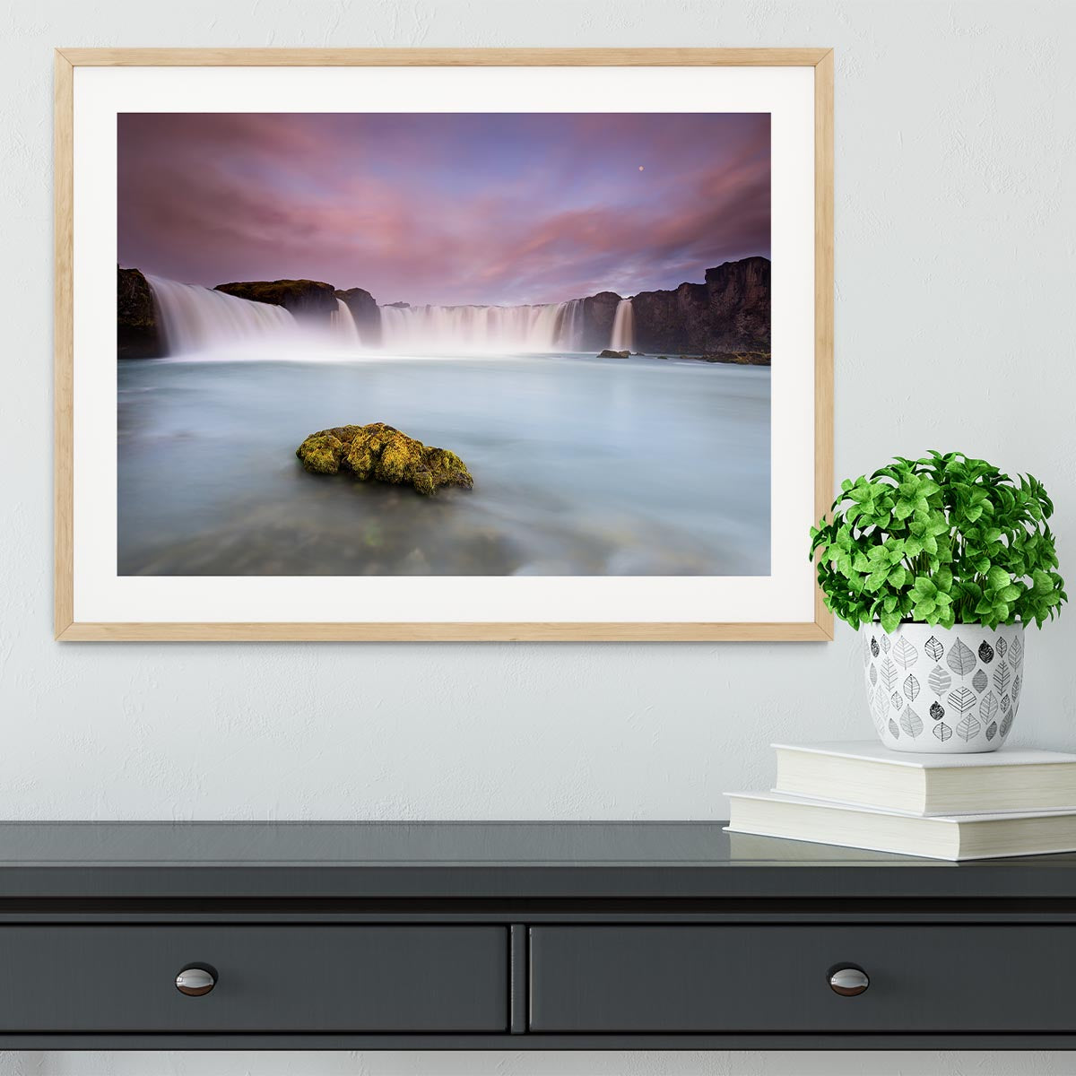 Godafoss And The Moon Framed Print - Canvas Art Rocks - 3