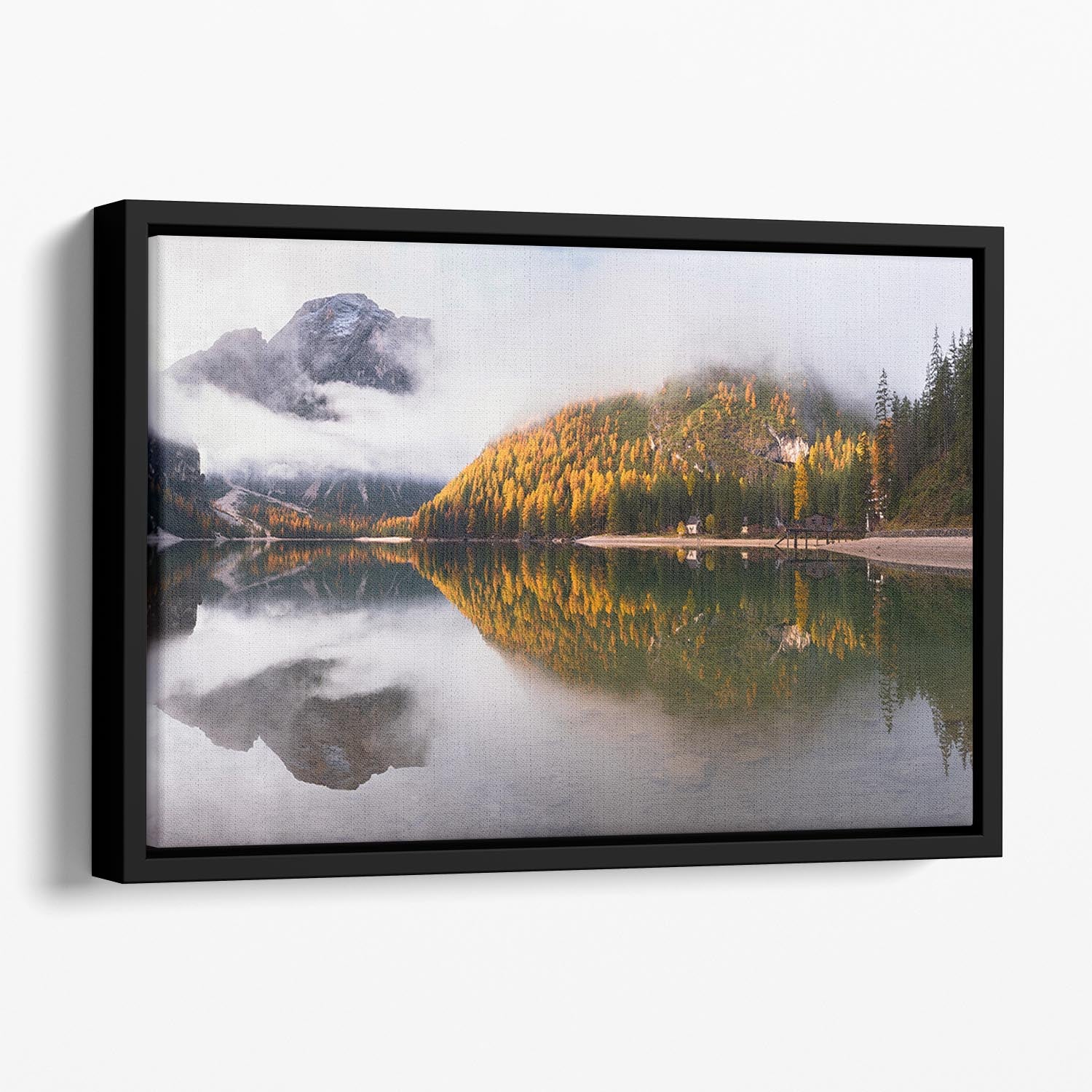 Lake Braies Floating Framed Canvas - Canvas Art Rocks - 1