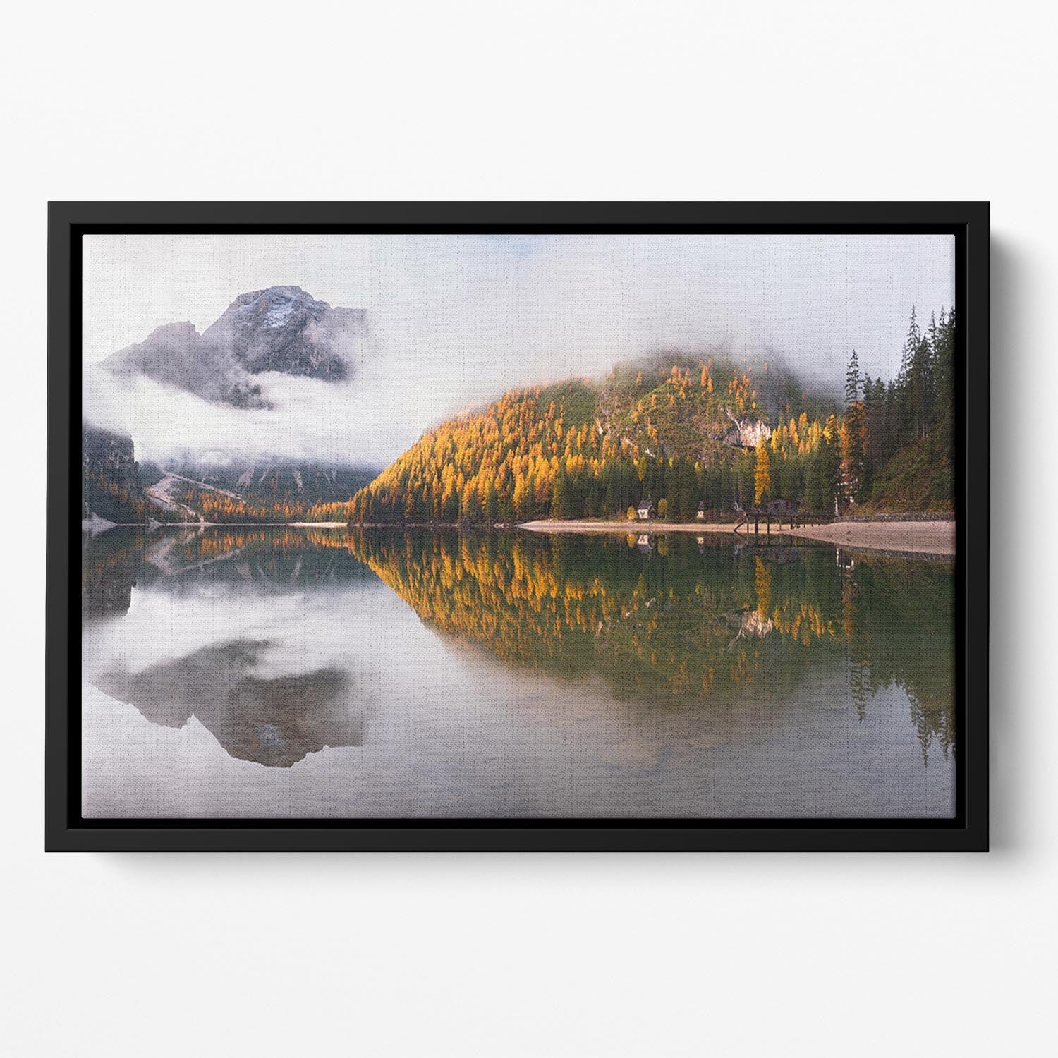 Lake Braies Floating Framed Canvas - Canvas Art Rocks - 2