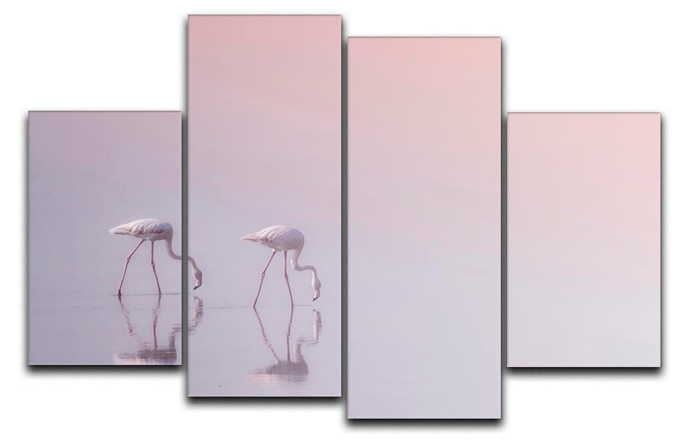 Flamingos Drinking 4 Split Panel Canvas - Canvas Art Rocks - 1