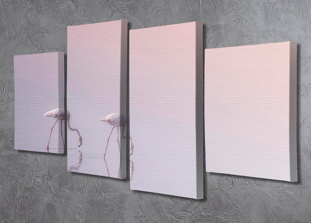 Flamingos Drinking 4 Split Panel Canvas - Canvas Art Rocks - 2