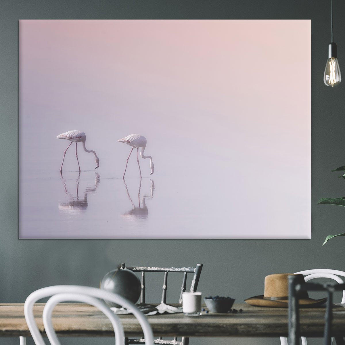 Flamingos Drinking Canvas Print or Poster - Canvas Art Rocks - 3