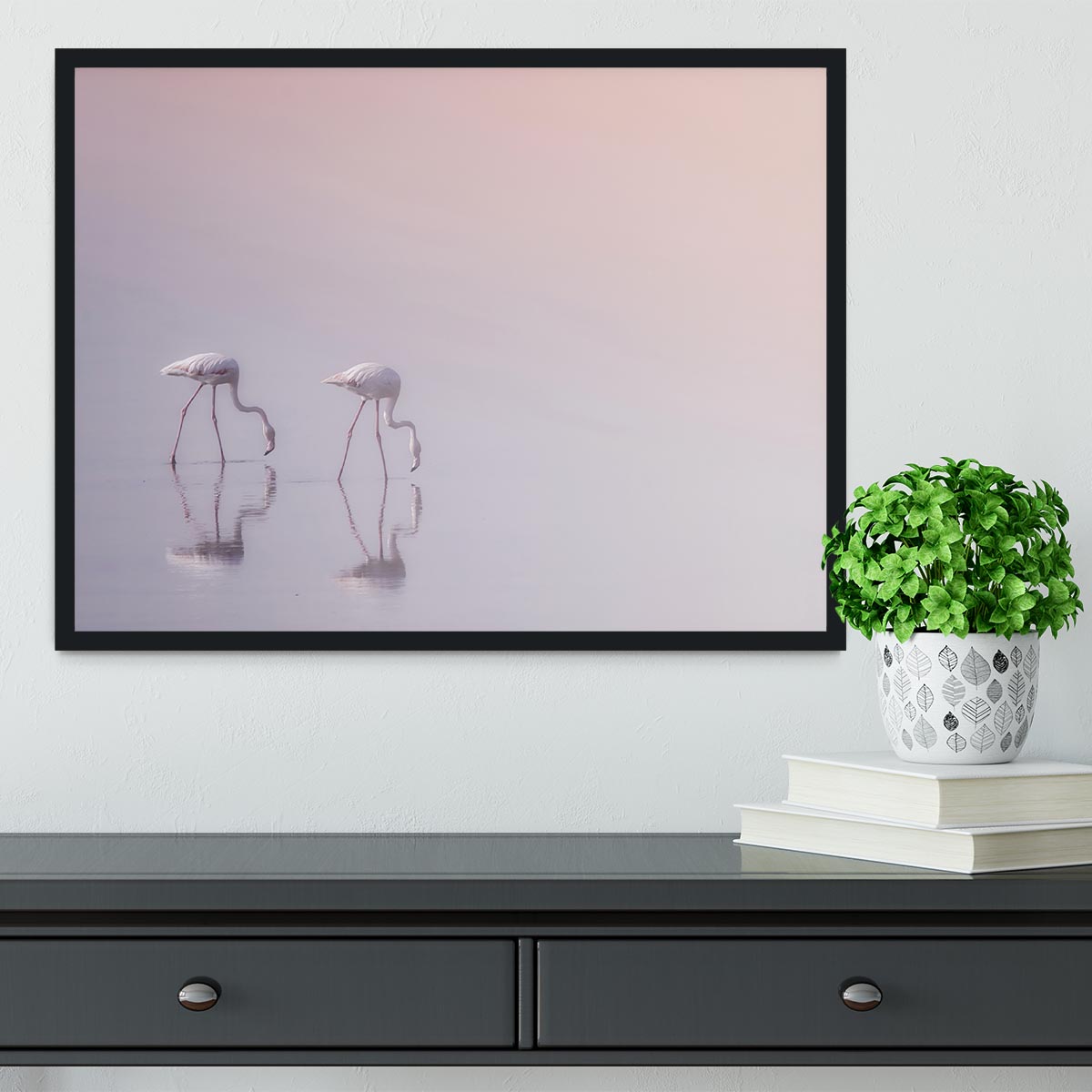 Flamingos Drinking Framed Print - Canvas Art Rocks - 2