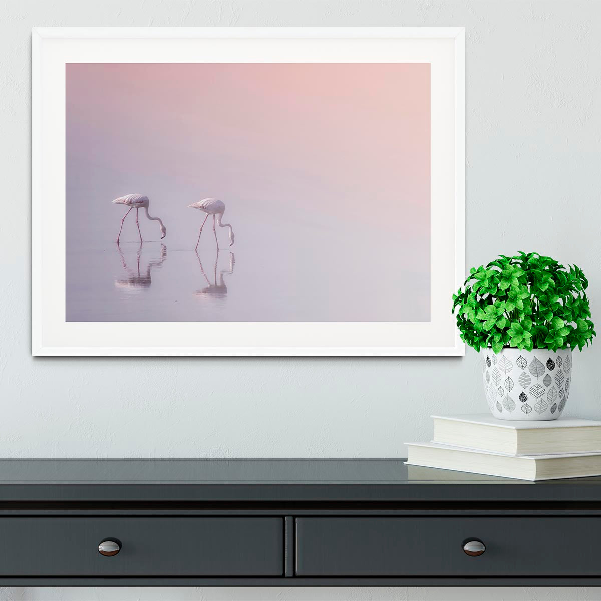 Flamingos Drinking Framed Print - Canvas Art Rocks - 5