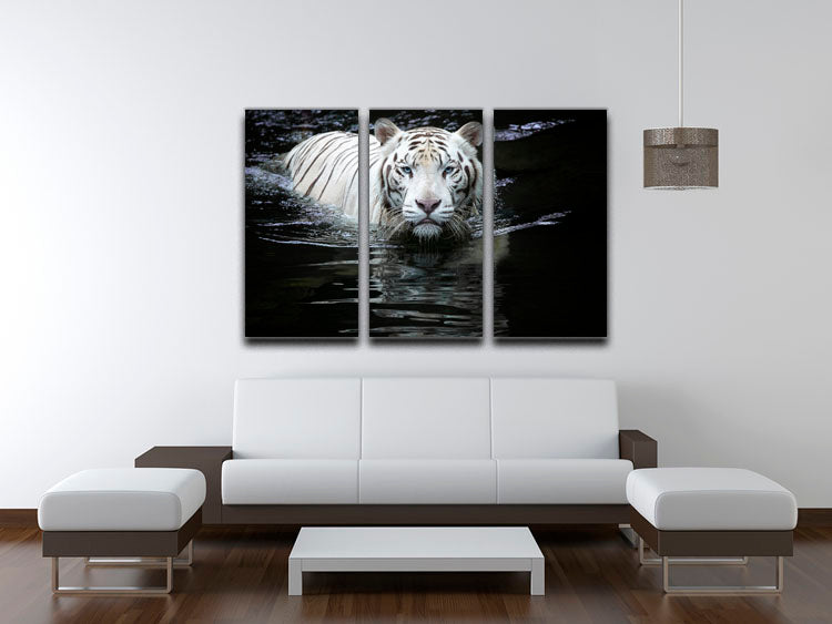 White Tiger Swimming 3 Split Panel Canvas Print - Canvas Art Rocks - 3