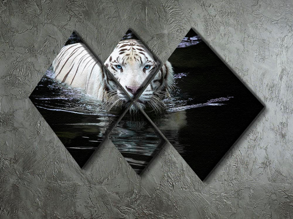 White Tiger Swimming 4 Square Multi Panel Canvas - Canvas Art Rocks - 2