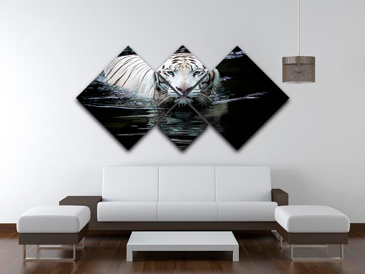 White Tiger Swimming 4 Square Multi Panel Canvas - Canvas Art Rocks - 3
